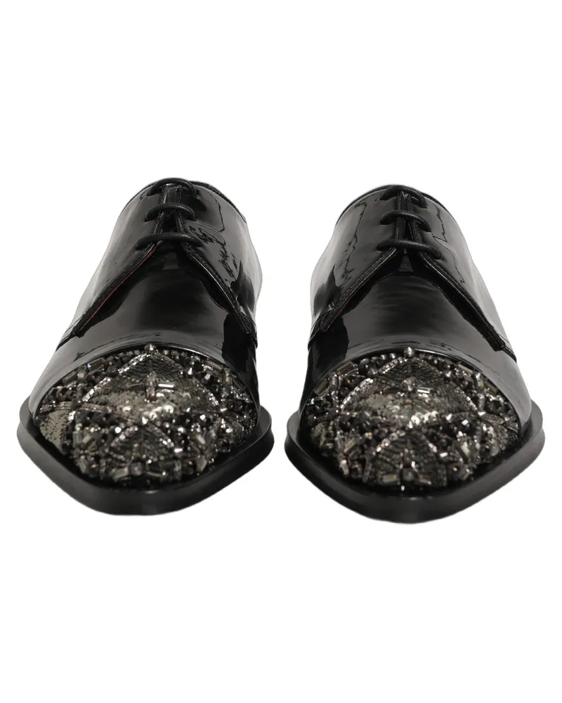 Dolce & Gabbana Black Embellished Men Derby Dress Formal Shoes Leather Black