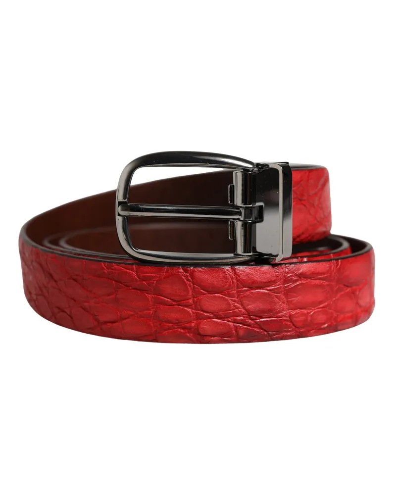 Dolce & Gabbana Men Red Exotic Leather Metal Buckle Belt Caiman Red