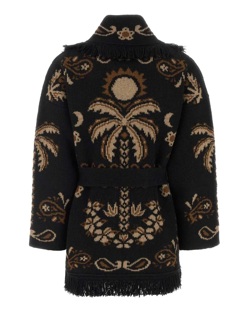 Alanui Women's Embroidered Wool Blend Island Roots Cardigan Blackcamel Sciarpe E Foulard Scarfs Black