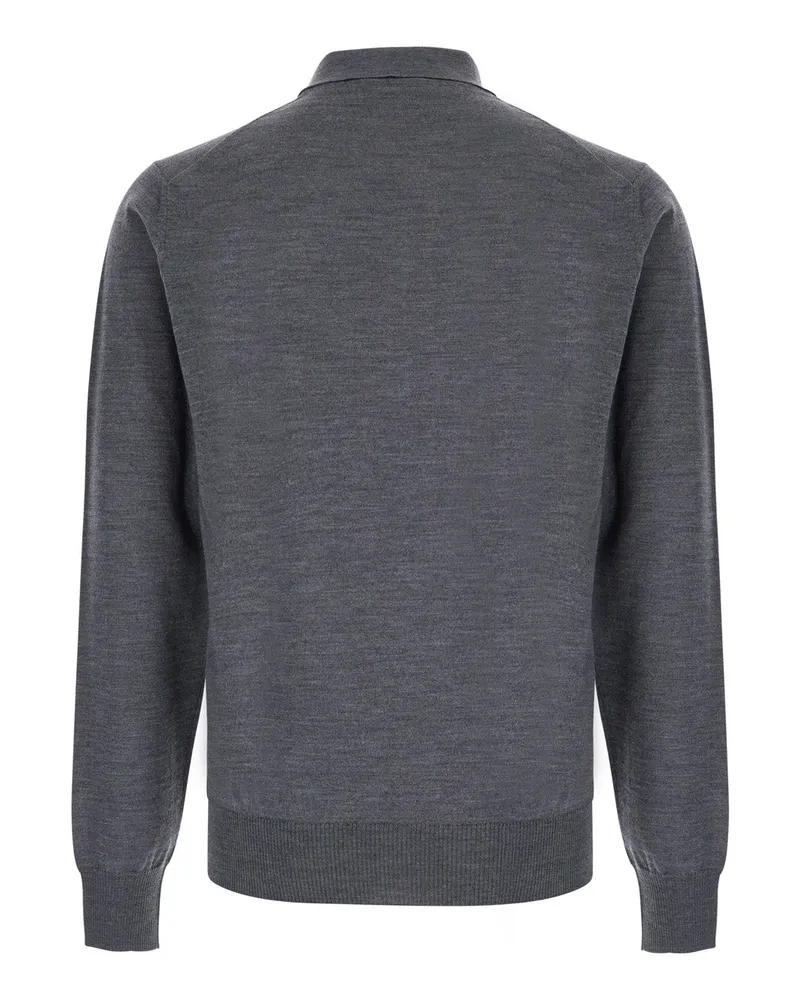Emporio Armani Wool Long-Sleeved Polo Shirt — Gray Gray