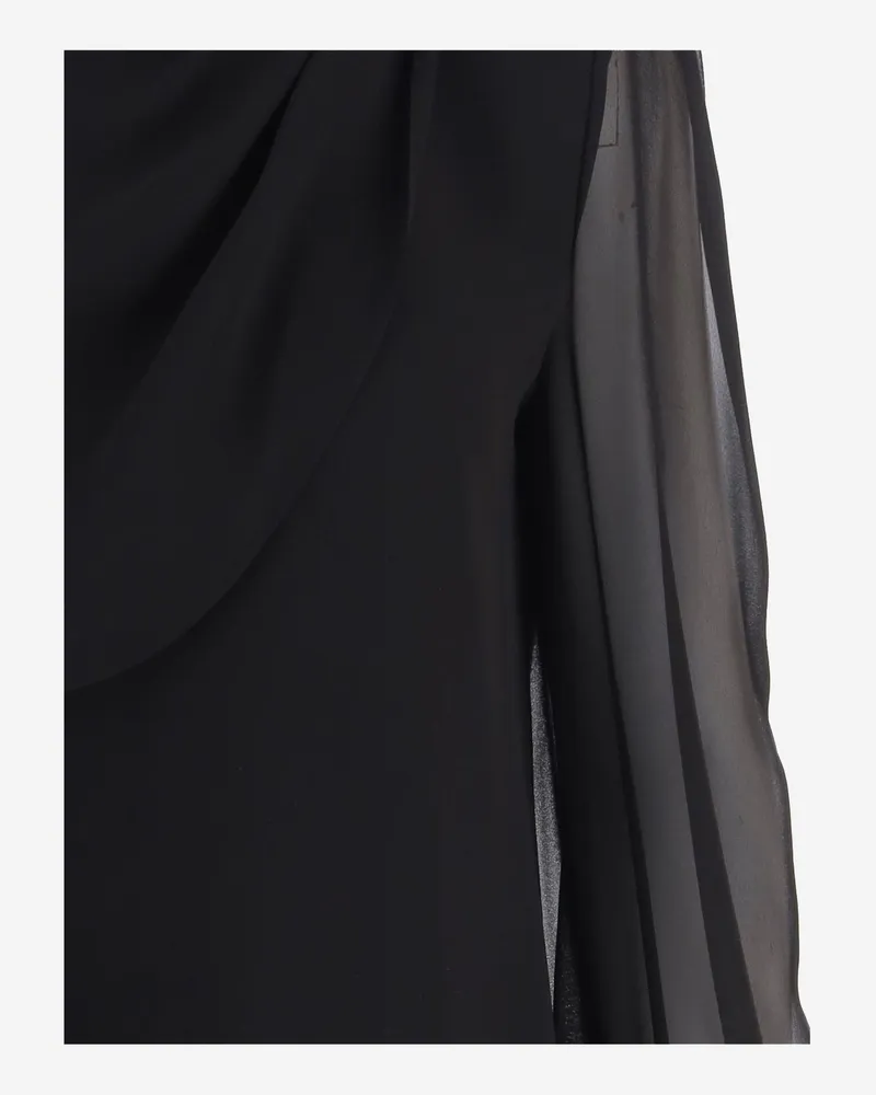 Valentino Garavani Silk High-Neck with Sheer Sleeves Dress — Black Black
