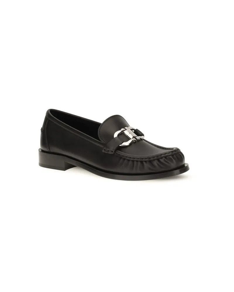 Ferragamo Women's Black Calf Leather Bos Taurus Slip-On Loafers Black