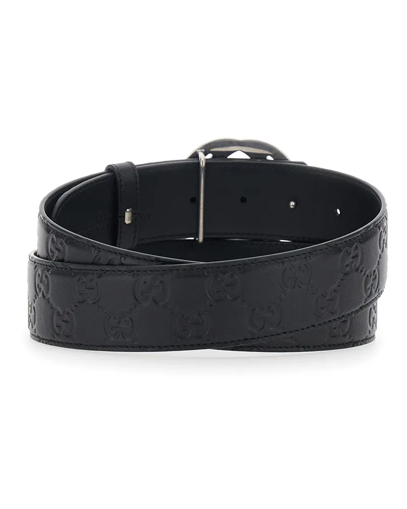 Gucci Men's Belt With Gg Buckle — Black Leather Calfskin Black