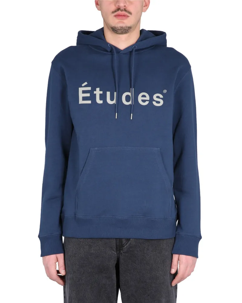 Études Studio Organic Cotton Cross-Neck Hoodie — Blue Blue