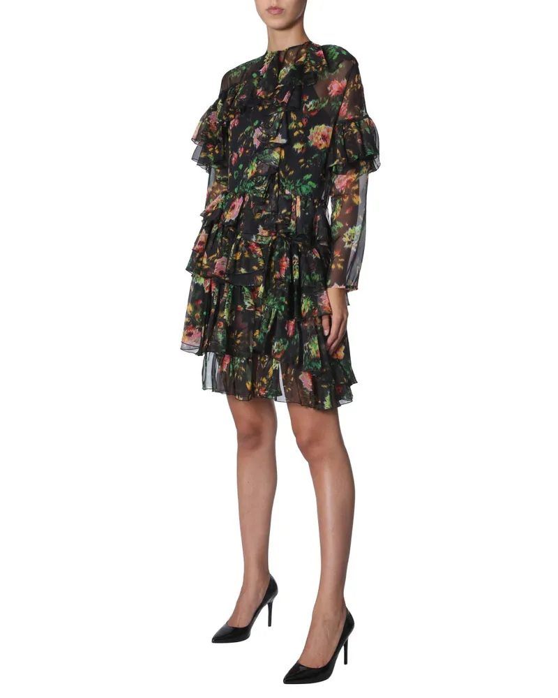MSGM Asymmetrical Chiffon Dress — Black Black