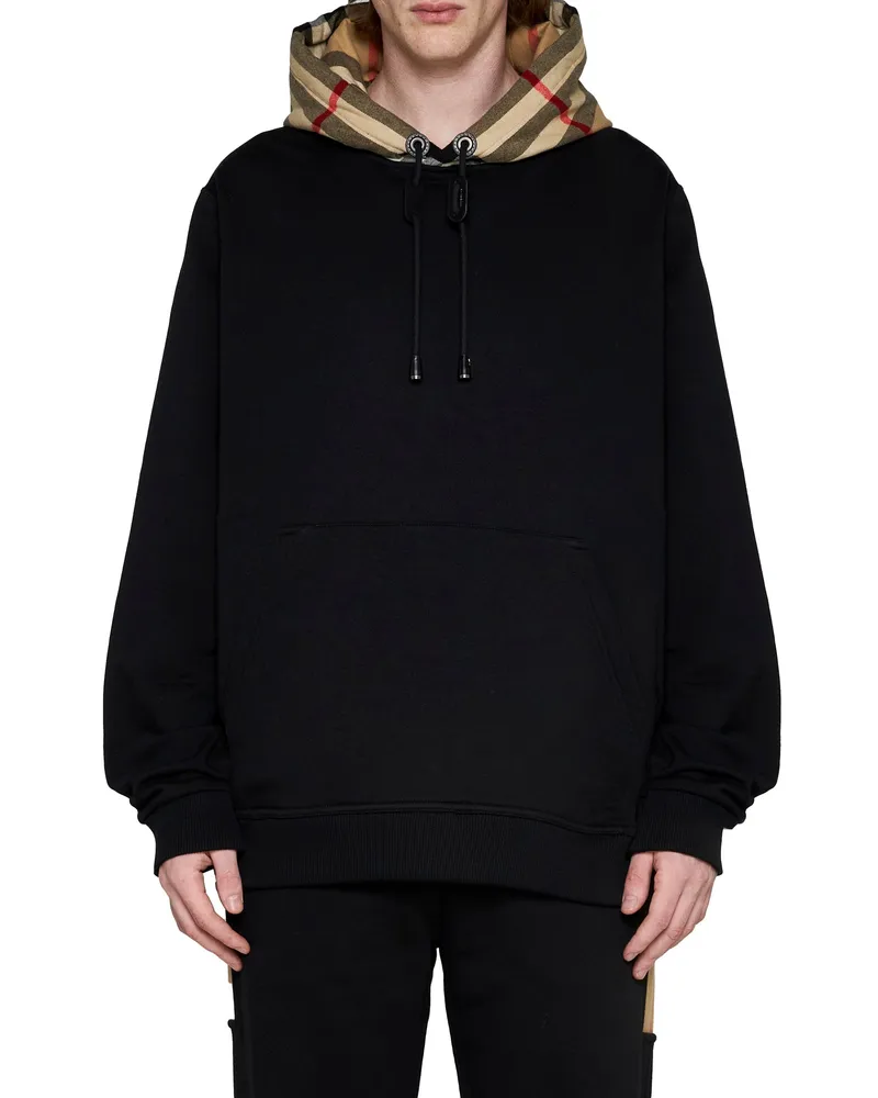 Burberry Men's Checked Cotton Hoodie Black Sweatshirts Sweater Black