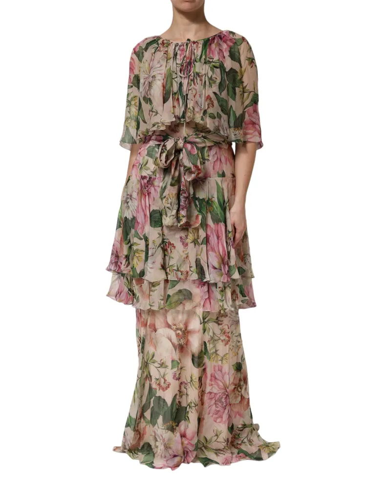 Dolce & Gabbana Women's Multicolor Floral Silk Layered Maxi Dress Multicolor