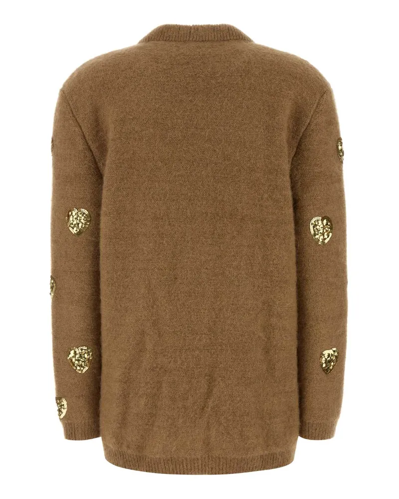 Valentino Garavani Women Camel Mohair Blend Oversize Cardigan Cammellogold Exterior: Wool Nylon Maglieria Brown