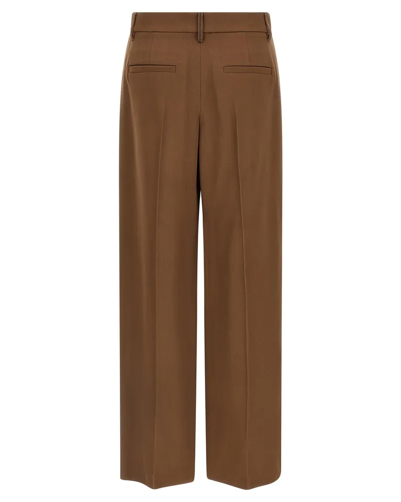 Brunello Cucinelli Women's Brown Virgin Wool Casual Pants Brown
