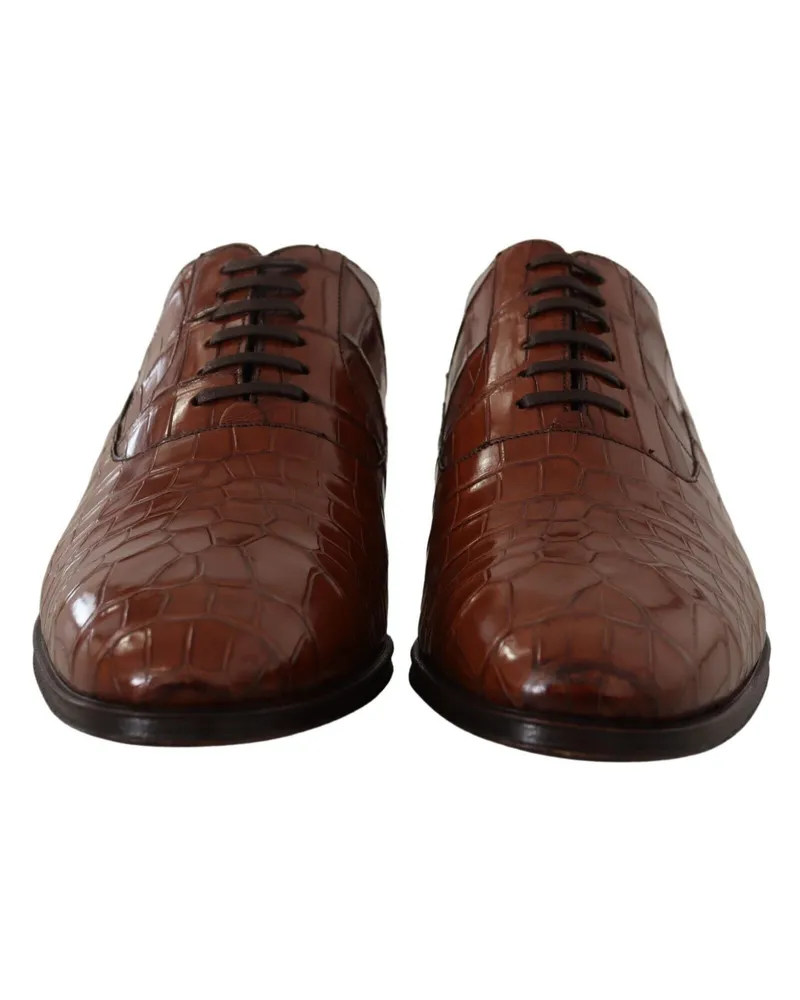 Dolce & Gabbana Brown Crocodile Leather Mens Formal Derby Shoes Exotic Skin Brown