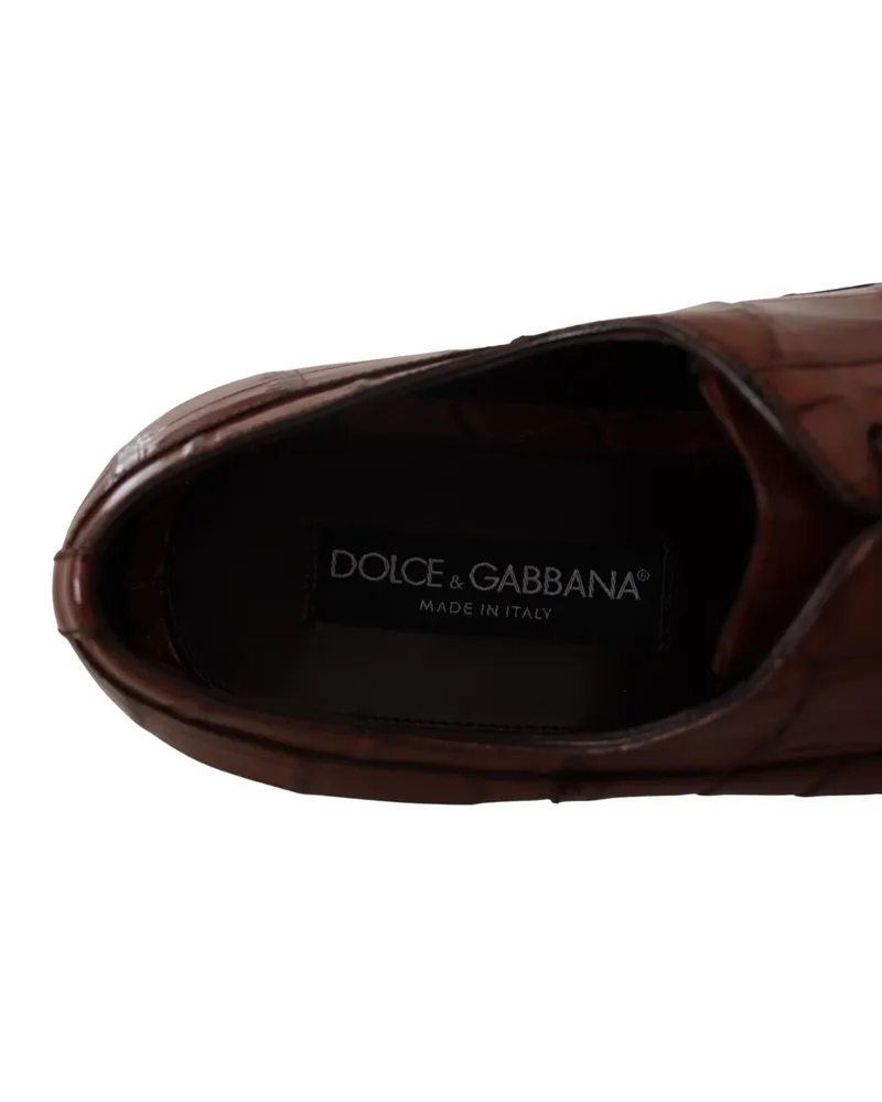 Dolce & Gabbana Brown Crocodile Leather Mens Formal Derby Shoes Exotic Skin Brown