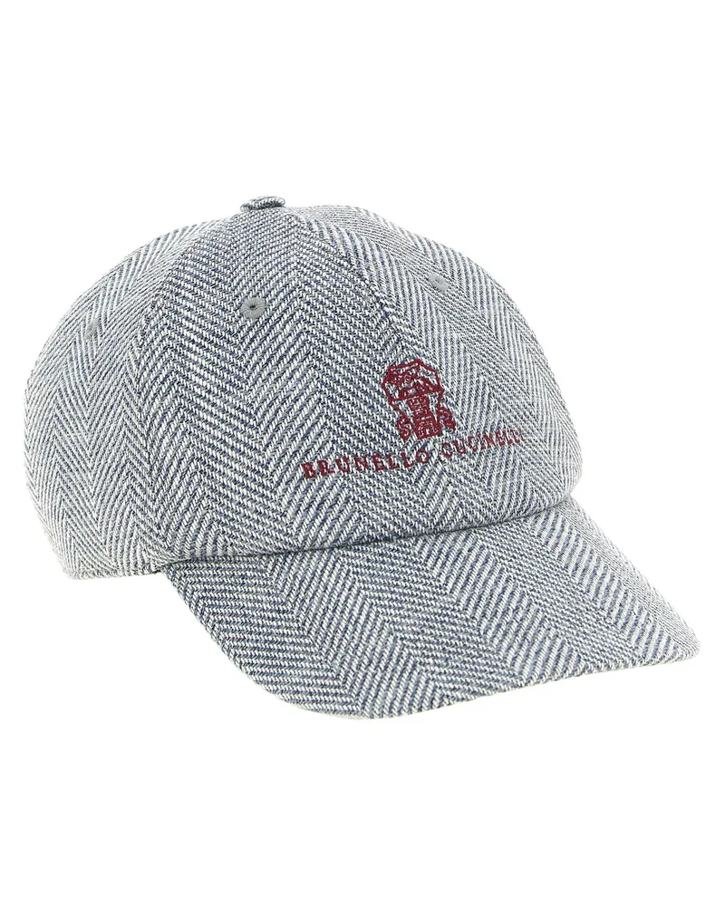 Brunello Cucinelli Chevron Wool-Blend Baseball Cap — Blue Blue