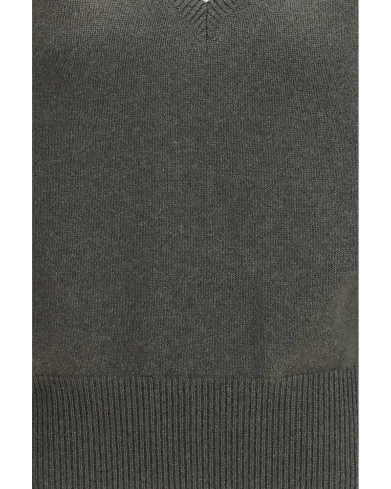 Sa Su Phi Women's Cashmere V-Neck Sweater Military Green (capra Hircus Gray
