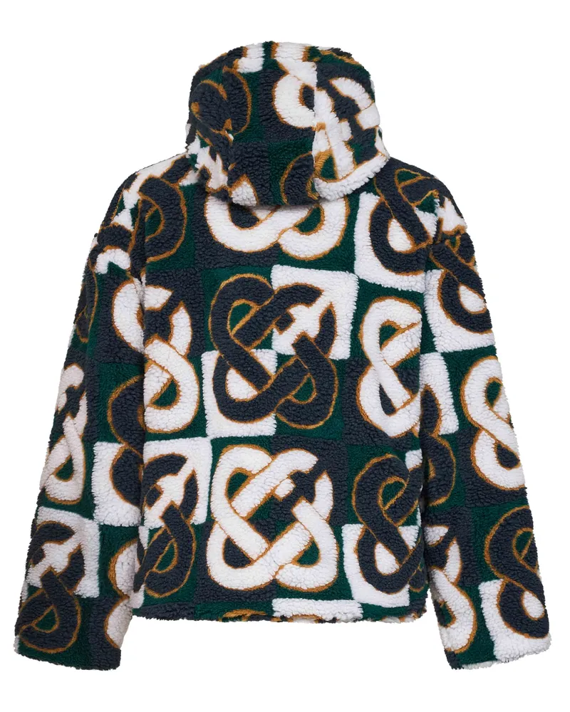 Casablanca Paris Men's Fleece Jacket Check Monogram Green-Navy Multicolour Wool Bomber Green