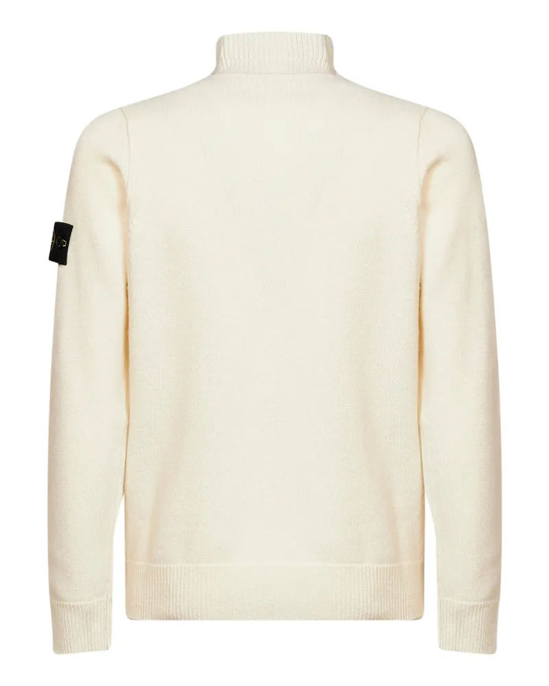 Stone Island Men's Zip-Up Sweater Lambswool Ivory Virgin Wool Ivory