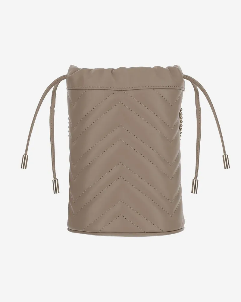 Gucci Women's Mini Gg Marmont Bucket Bag Beige Leather Shoulder Beige