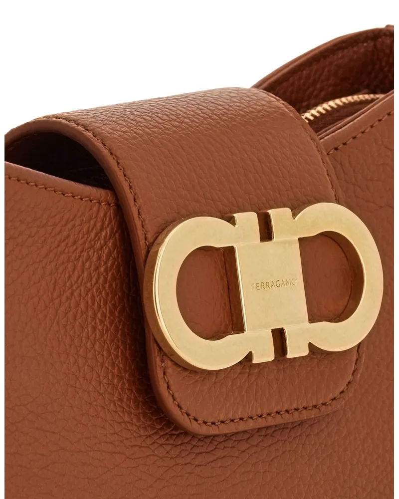 Ferragamo Gancini Calfskin Leather Shoulder Bag — Cognac Cognac
