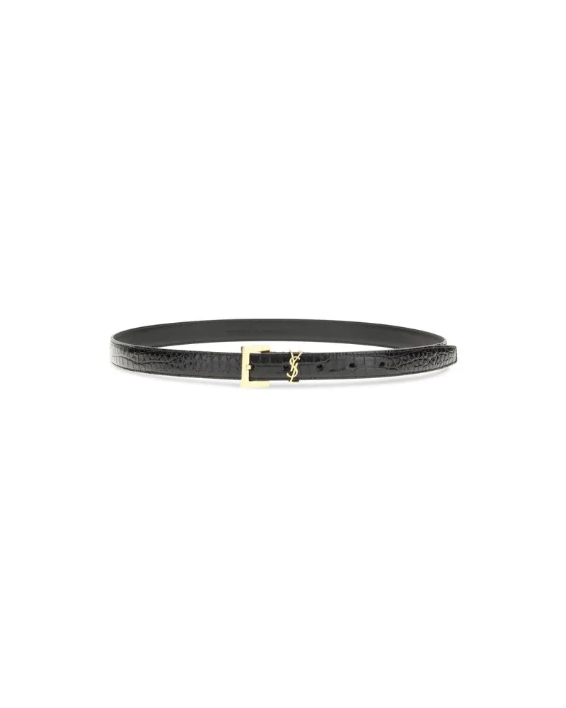 Saint Laurent Women's Black Calf Leather Bos Taurus Regular Belt Black