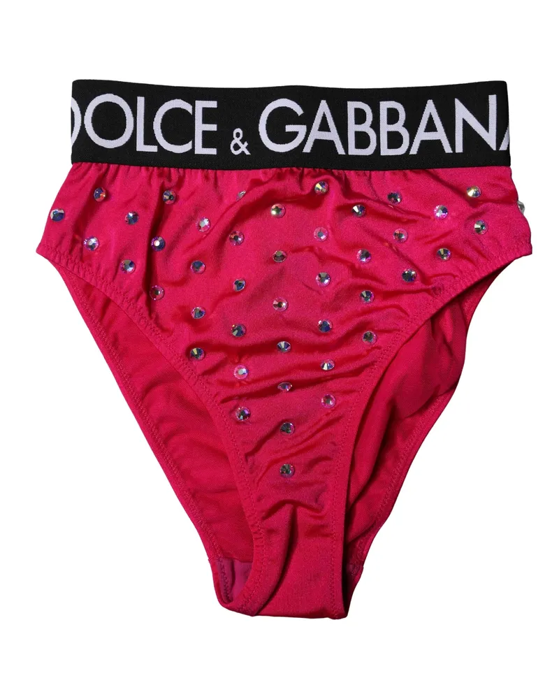 Dolce & Gabbana Women's Pink Embellished High-Waist Brief Logo Underwear Elastane Nylon Clothing Pink