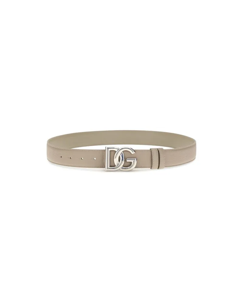 Dolce & Gabbana Men's Gray Calf Leather Bos Taurus Regular Belt Gray