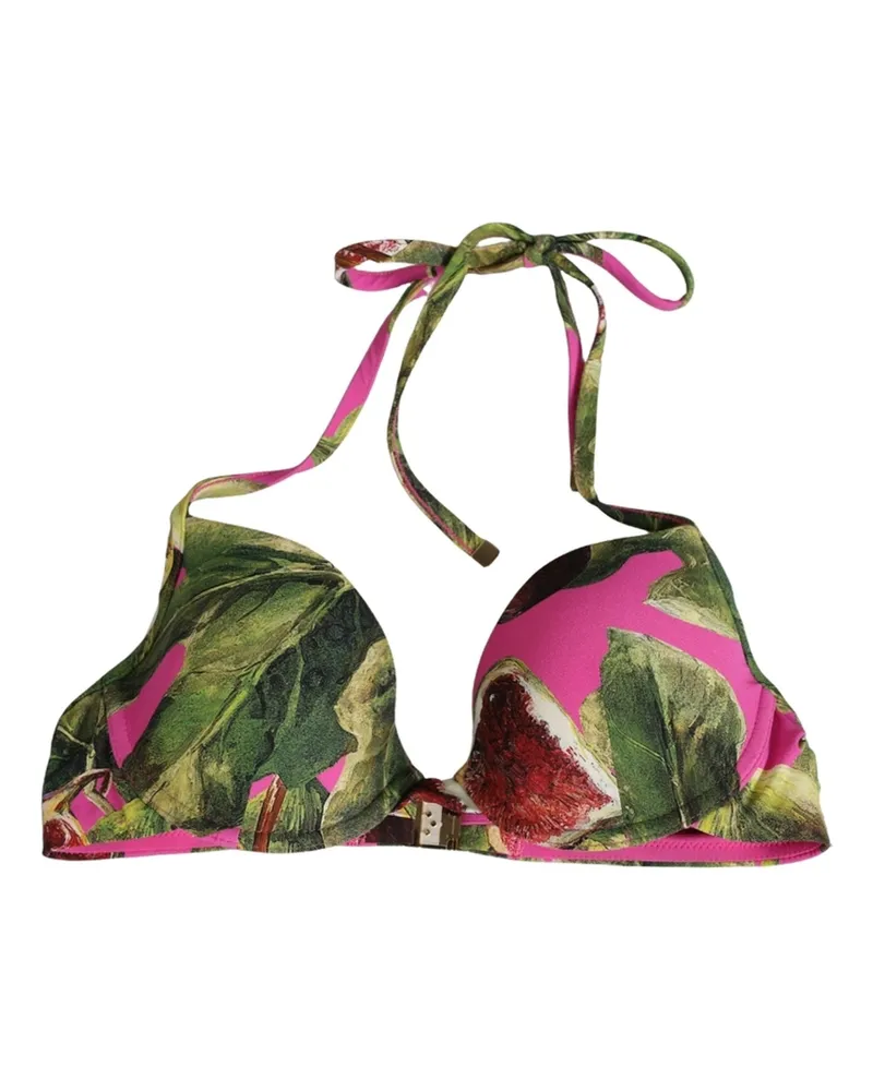 Dolce & Gabbana Women's Fuchsia Pink Fig Print Beachwear Bikini Top Nylon Elastane Pink