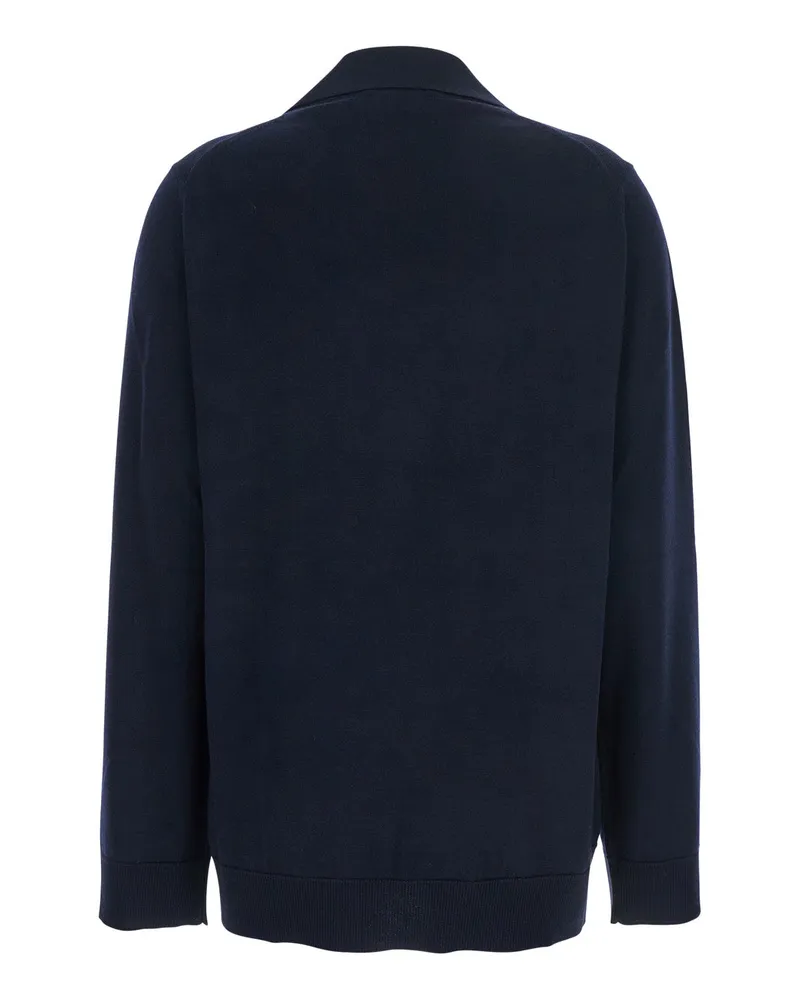 Gucci Women Blue Polo Collar Sweater With Gg Logo Wool Top Navy