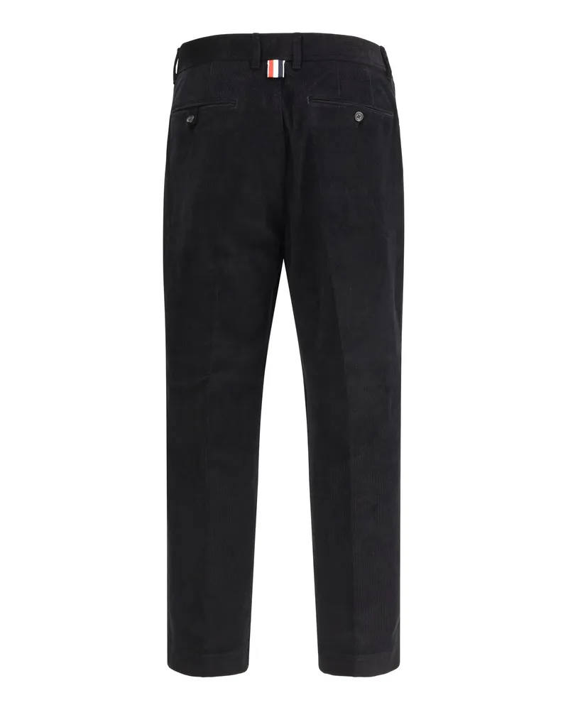 Thom Browne Men's Corduroy Chino Pants Black Cotton Trousers Black