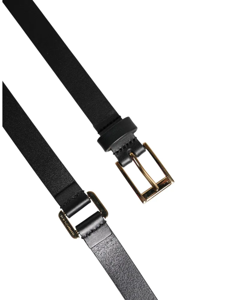 Dolce & Gabbana Men's Black Double Strap Leather Gold Buckle Belt Calf Black