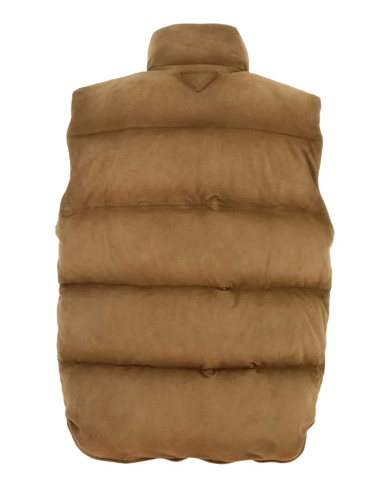 Prada Men's Biscuit Suede Sleeveless Down Jacket Sigaro Piumini Beige