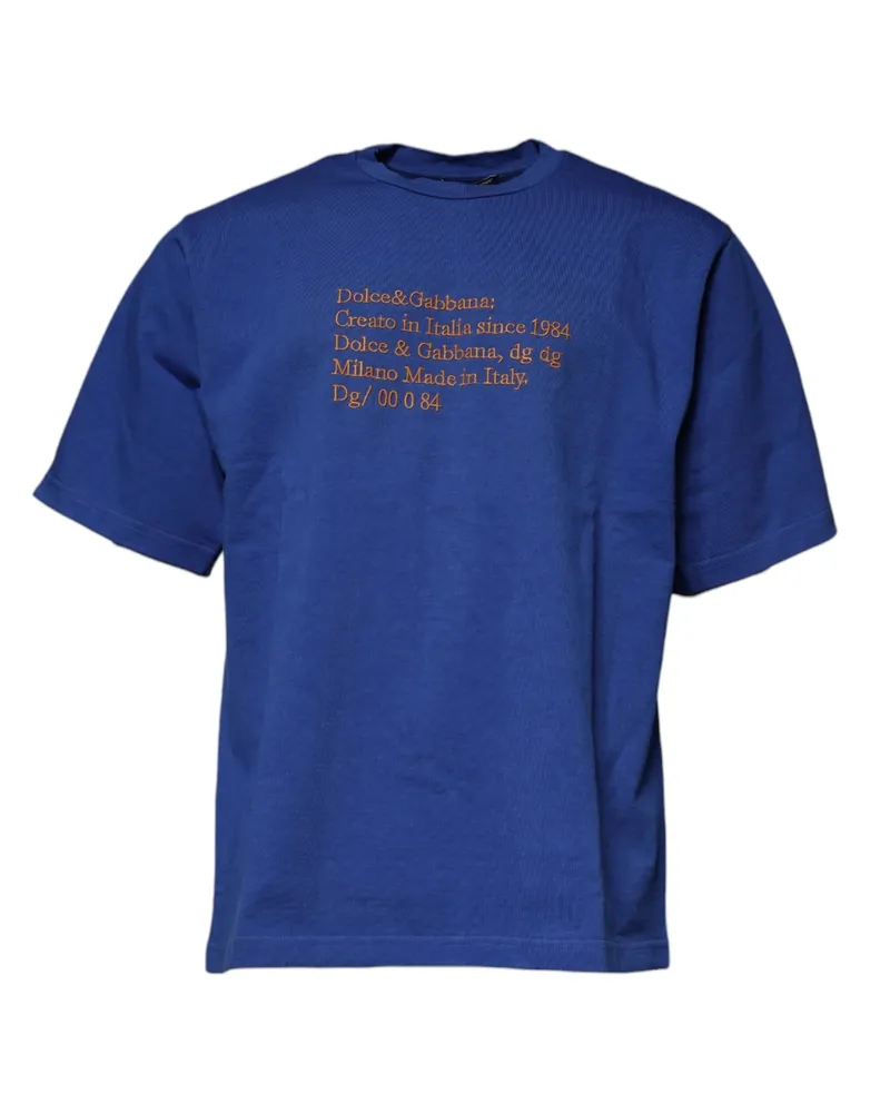 Dolce & Gabbana Men's Blue Graphic Print Cotton Crew Neck T-Shirt Blue