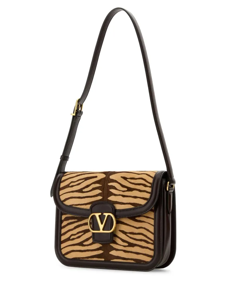 Valentino Garavani Zebra-Print Calf Hair Shoulder Bag — Beige Beige