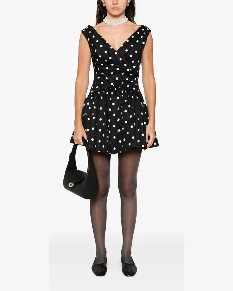 Self-Portrait Women's Polka-Dot V-Neck Mini Dress Ss26 W Black