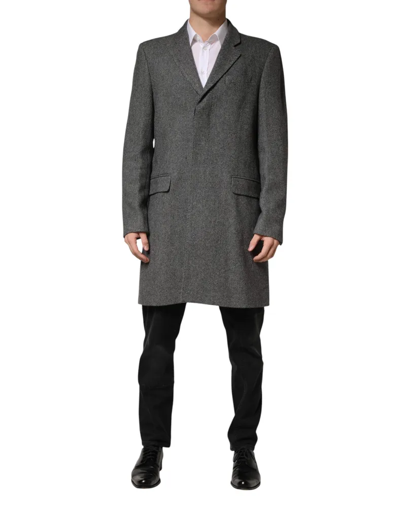 Dolce & Gabbana Gray Single Breasted Men Trench Coat Jacket Grey Pl+wo Clothing Gray