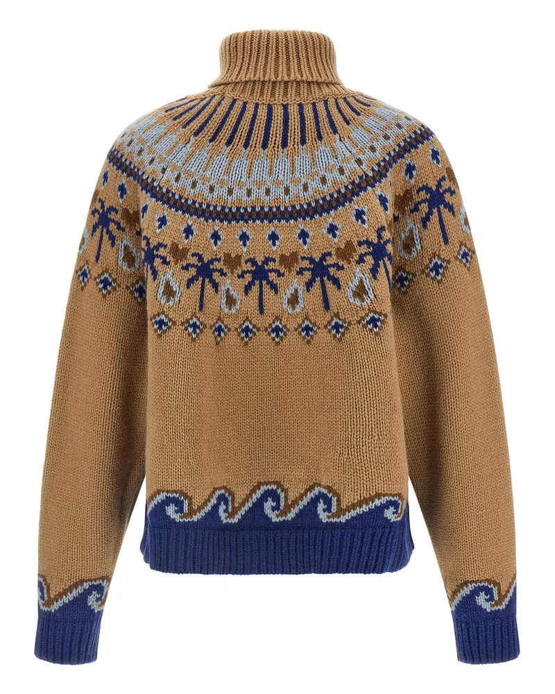 Alanui Fair Isle Jacquard Turtleneck Sweater — Camel Camel