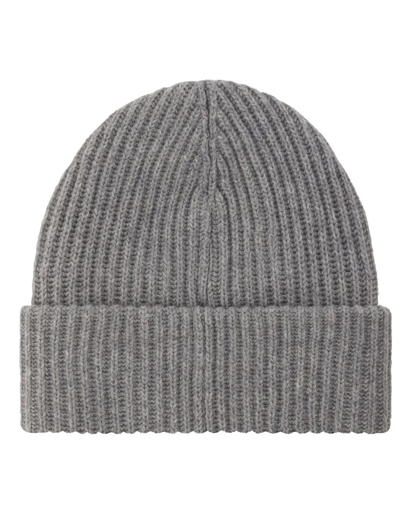 Ganni Women's Beanie Hat Ribbed Wool Paloma Melange Gray
