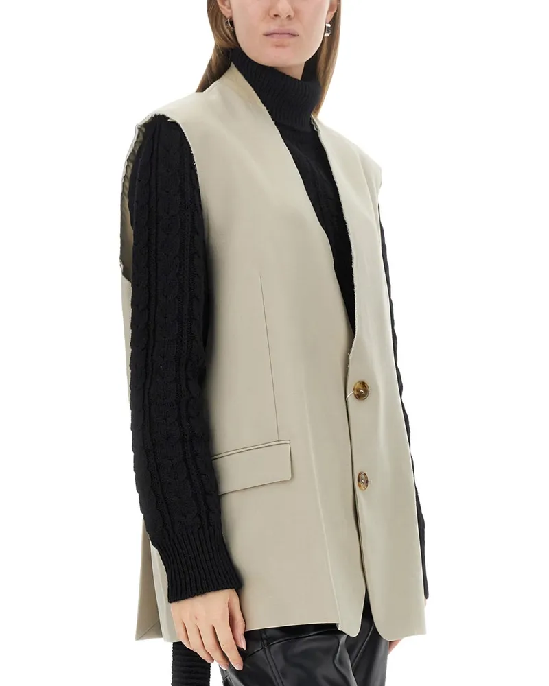 Maison Margiela Single-Breasted Wool Blend Vest — Beige Beige