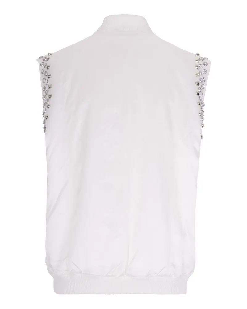 P.A.R.O.S.H. Women Sleeveless Bomber Gilet With Studs, Cream Polyamide Jacket White