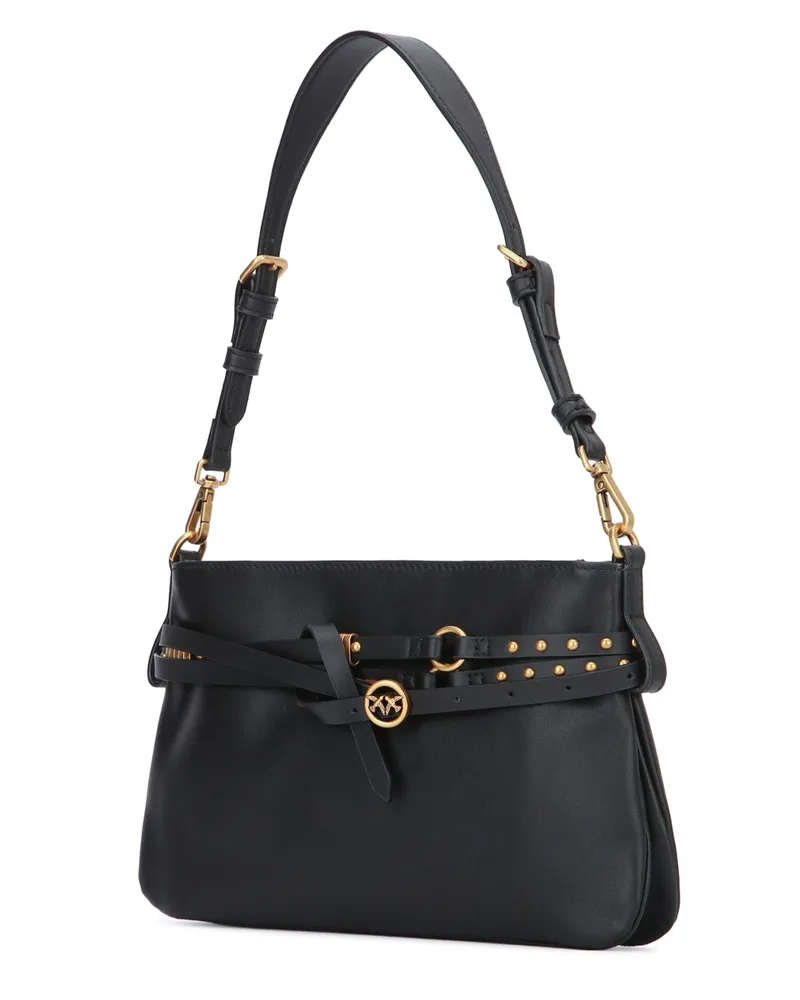 Pinko Women's Vitello Shoulder Bag Black Calfskin Morbido Leather Black