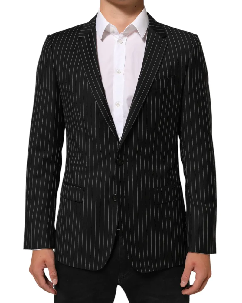 Dolce & Gabbana Men's Black Stripes Martini 1 Button Suit Blazer Co+wv Black