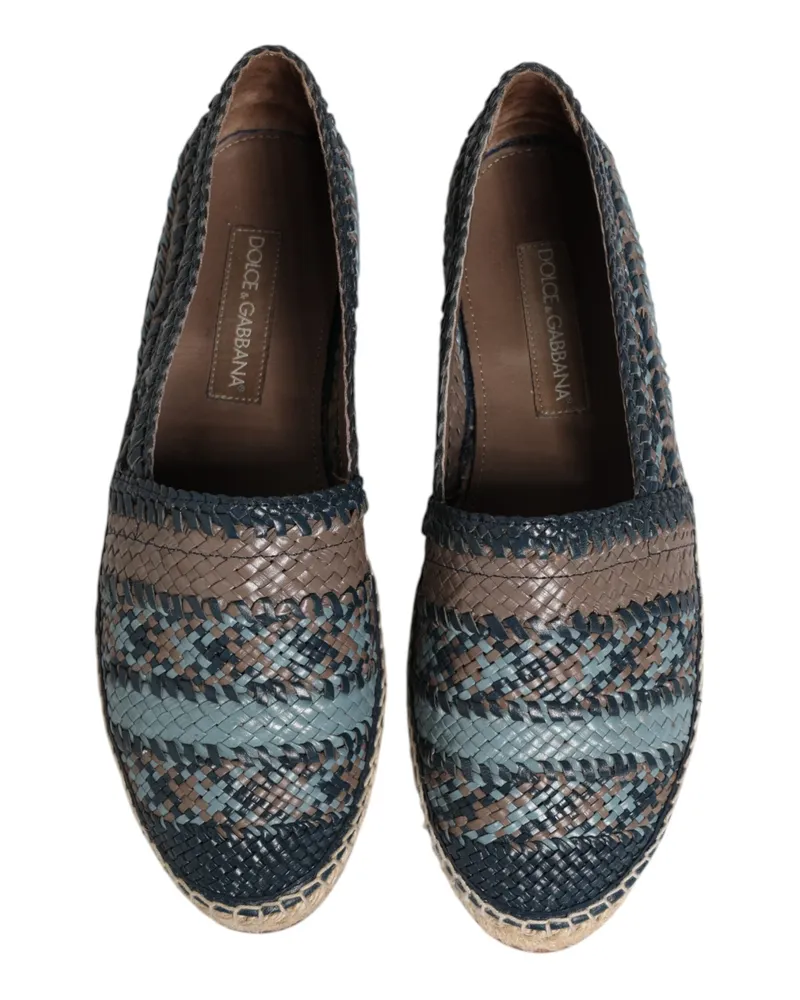 Dolce & Gabbana Men's Blue Gray Woven Leather Buffalo Espadrille Shoes Blue