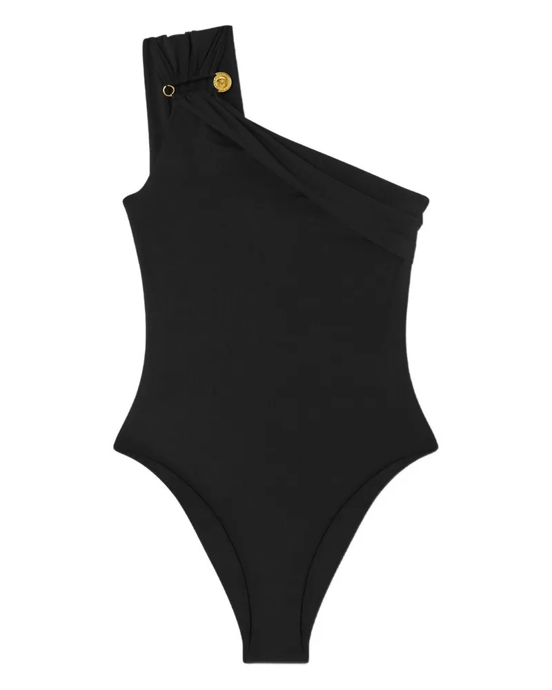 Versace Women's One-Shoulder Swimsuit Safety Pin Black Polyamide Swimwear Sea Clothing Black
