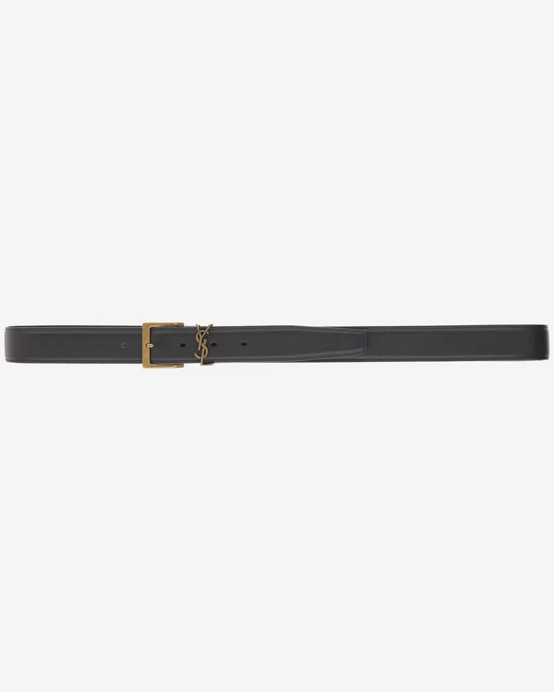 Saint Laurent Men's Belt Cassandre Vadim Suede Black Leather Black