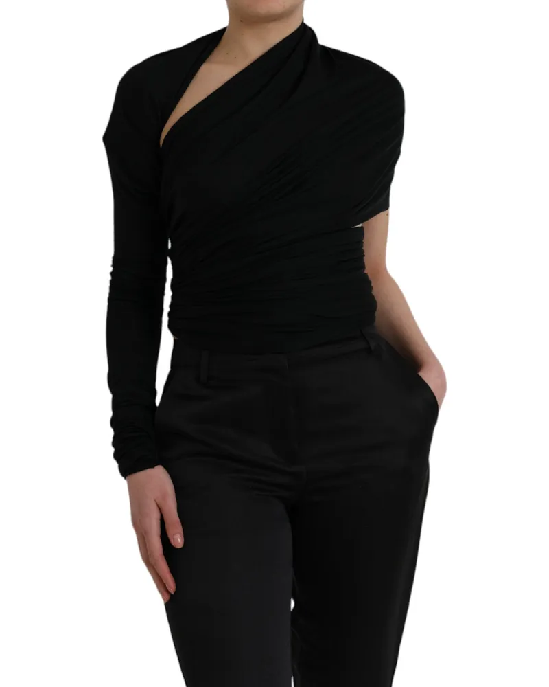 Dolce & Gabbana Women Black Wool Cutout Asymmetric Long Sleeve Top Black