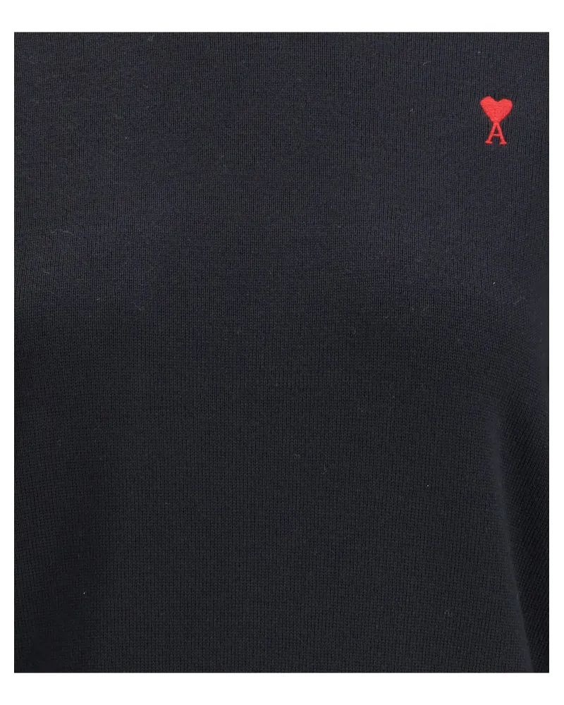 AMI Paris Women Crew-Neck Sweater Black-Red Merino Wool Black/red Black