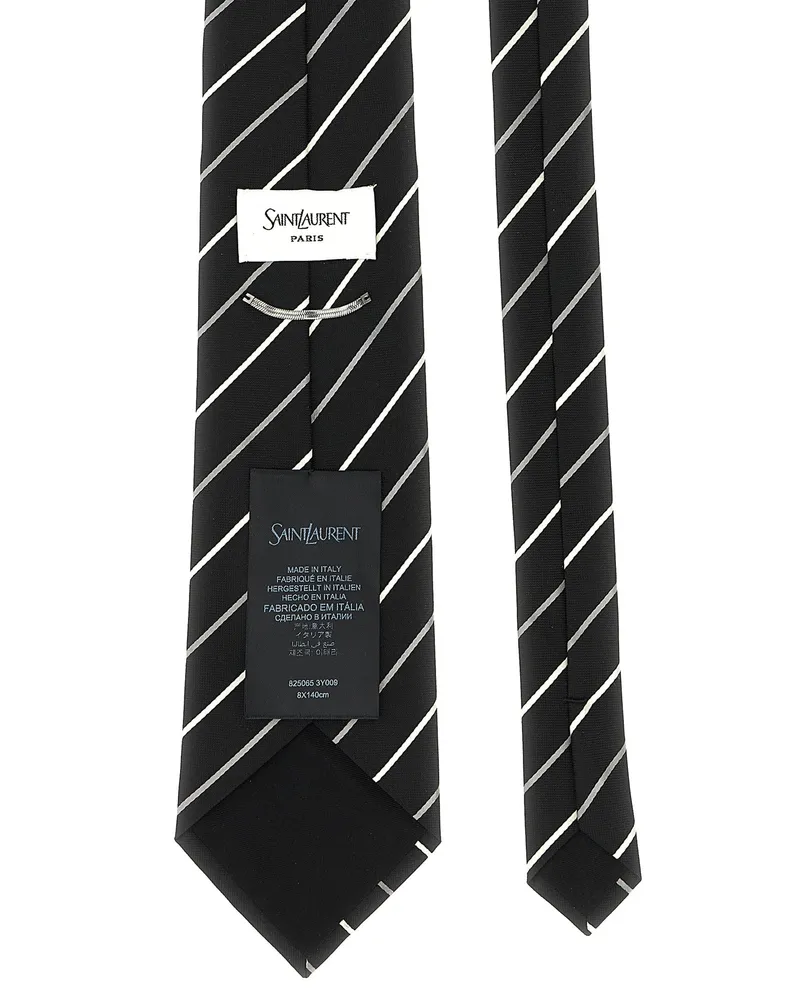 Saint Laurent Diagonal-Striped Silk Necktie — Black Black