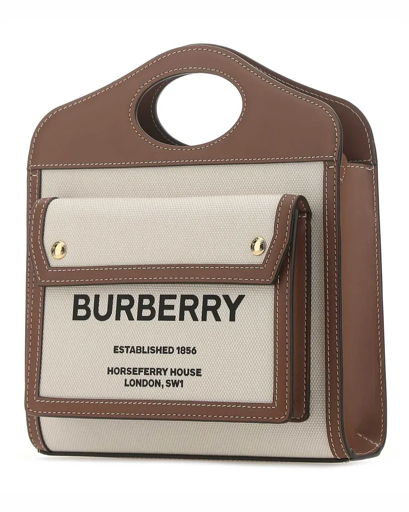 Burberry Women's Two-Tone Canvas And Leather Top Handle Bag Beige Cotton Polyurethane Beige
