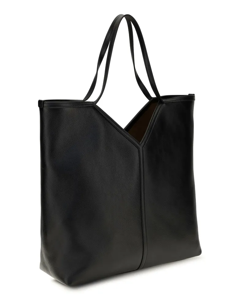 Saint Laurent Men's Large Y Leather Tote Bag Nero-Rustic Camel Calf Bos Taurus Shoulder Nero/rustic Black