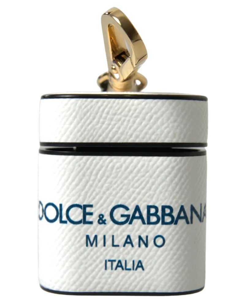 Dolce & Gabbana Women's White Blue Calf Leather Logo Print Strap Airpods Case Accessory White