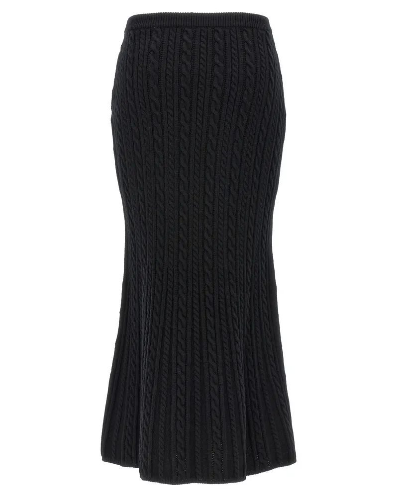 Alessandra Rich Cable-Knit Wool Skirt — Black Black