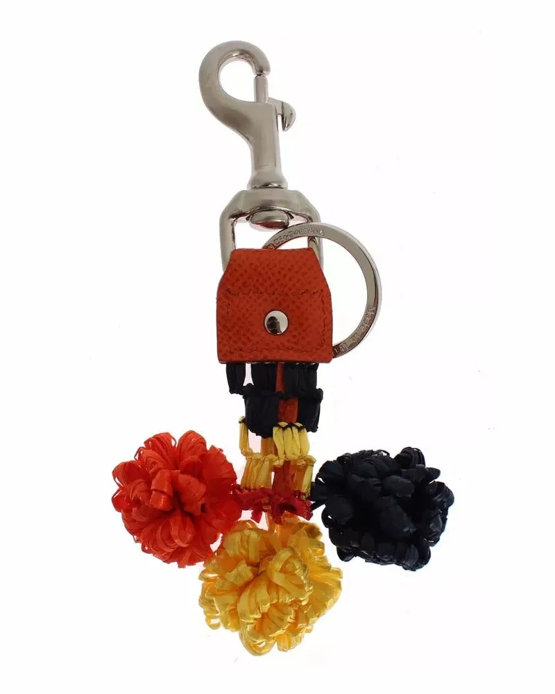 Dolce & Gabbana Women's Red Yellow Raffia Leather Clasp Finder Keyring Keychain Accessory Multicolor
